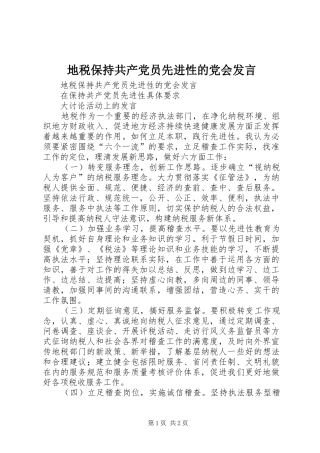 地税保持共产党员先进性的党会发言材料