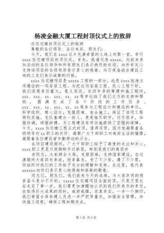 杨凌金融大厦工程封顶仪式上的致辞演讲(5)