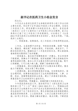 副书记在医药卫生小组会发言稿