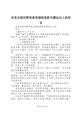 在党支部对照党章党规找差距专题会议上的发言稿