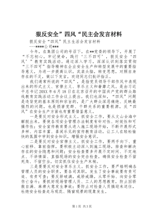 狠反安全”四风“民主会发言材料致辞