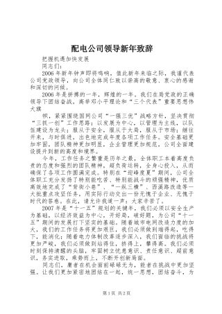 配电公司领导新年演讲致辞范文