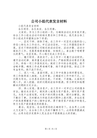 公司小组代表发言材料提纲