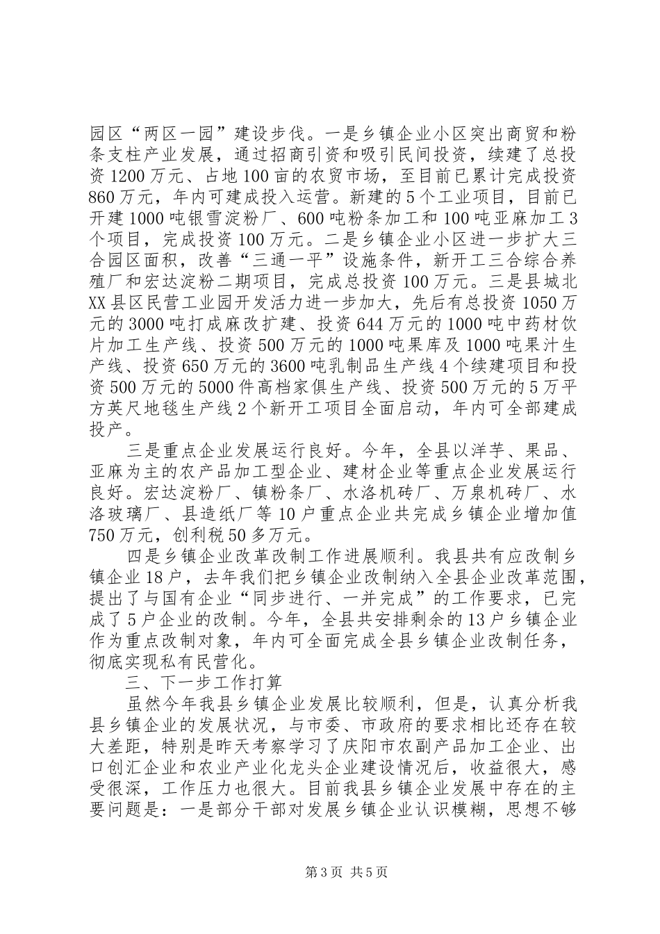 县长在乡镇企业汇报会的发言范文_第3页