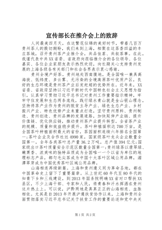 宣传部长在推介会上的演讲致辞