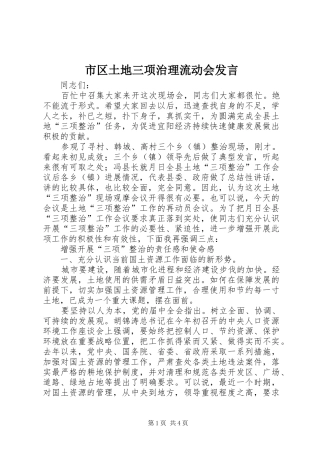 市区土地三项治理流动会发言稿