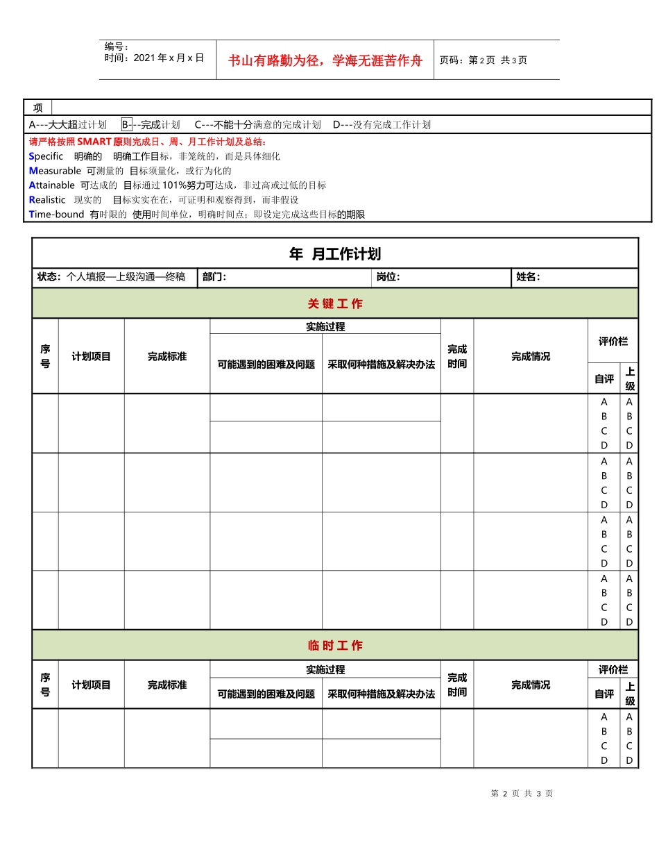 工作计划及工作总结表格模版、_第2页