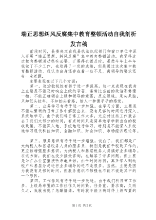 端正思想纠风反腐集中教育整顿活动自我剖析发言稿范文