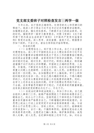 党支部支委班子对照检查发言稿--两学一做