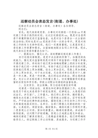 巡察动员会表态发言稿(街道、办事处)