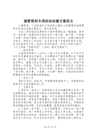 城管理局专项活动实施方案范文