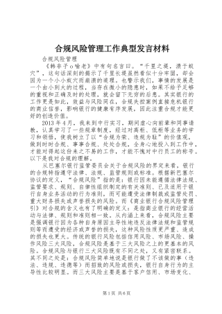 合规风险管理工作典型发言材料致辞