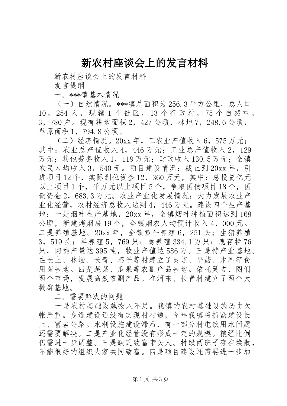 新农村座谈会上的发言材料提纲_第1页