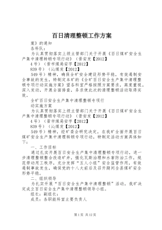百日清理整顿工作方案
