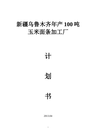 年产100吨玉米面条加工厂项目计划书