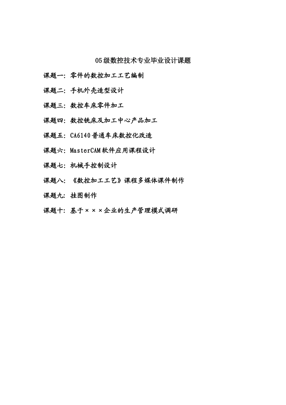 数控技术专业毕业设计课题_第1页