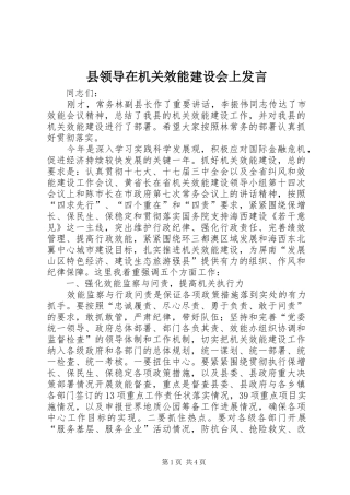 县领导在机关效能建设会上发言稿