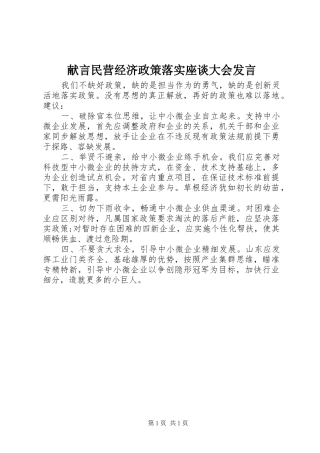 献言民营经济政策落实座谈大会发言稿
