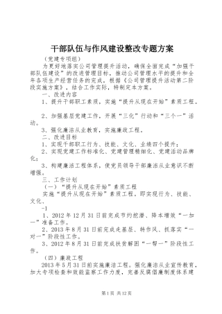 干部队伍与作风建设整改专题方案