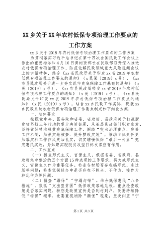 XX乡关于XX年农村低保专项治理工作要点的工作方案