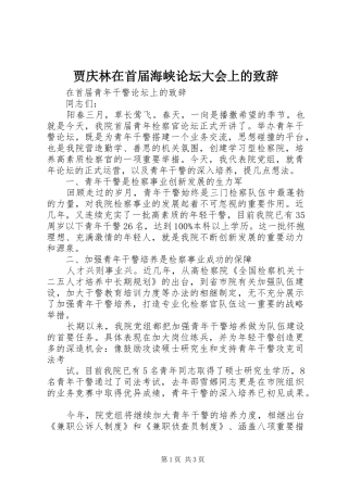 贾庆林在首届海峡论坛大会上的演讲致辞范文