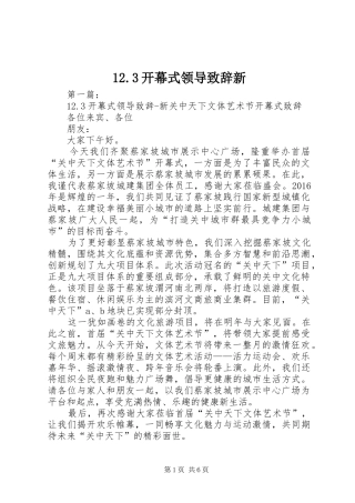 12.3开幕式领导演讲致辞范文新