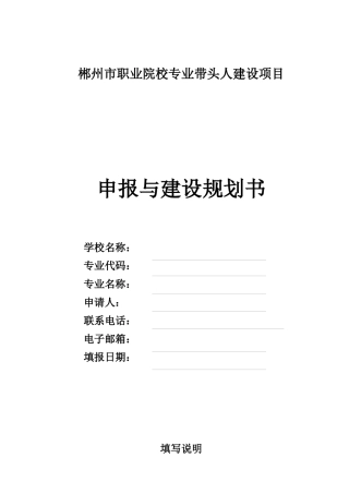 市级专业带头人建设项目申报与建设规划书