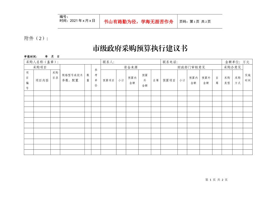 市级政府采购预算执行建议书-附件（2）：_第1页