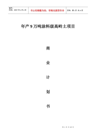 年产9万吨涂料级高岭土项目商业计划