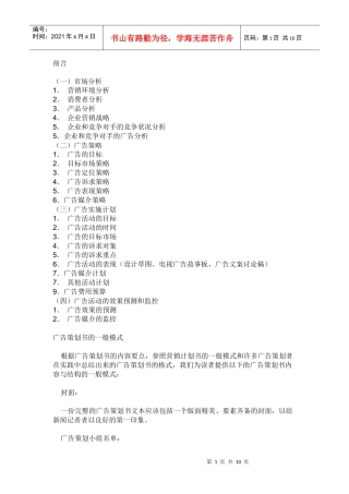 广告策划案写法