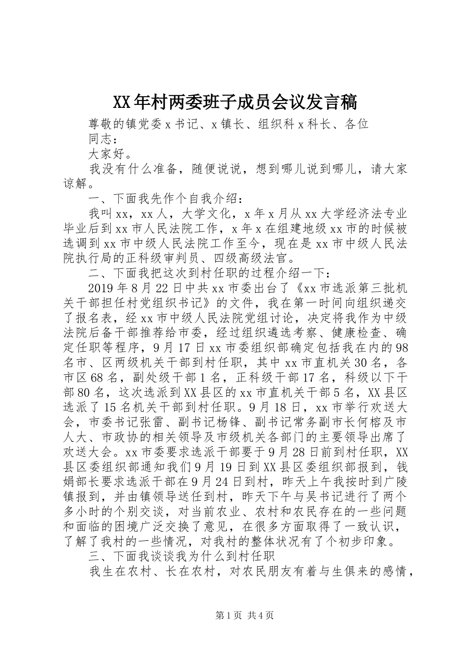 XX年村两委班子成员会议发言_第1页