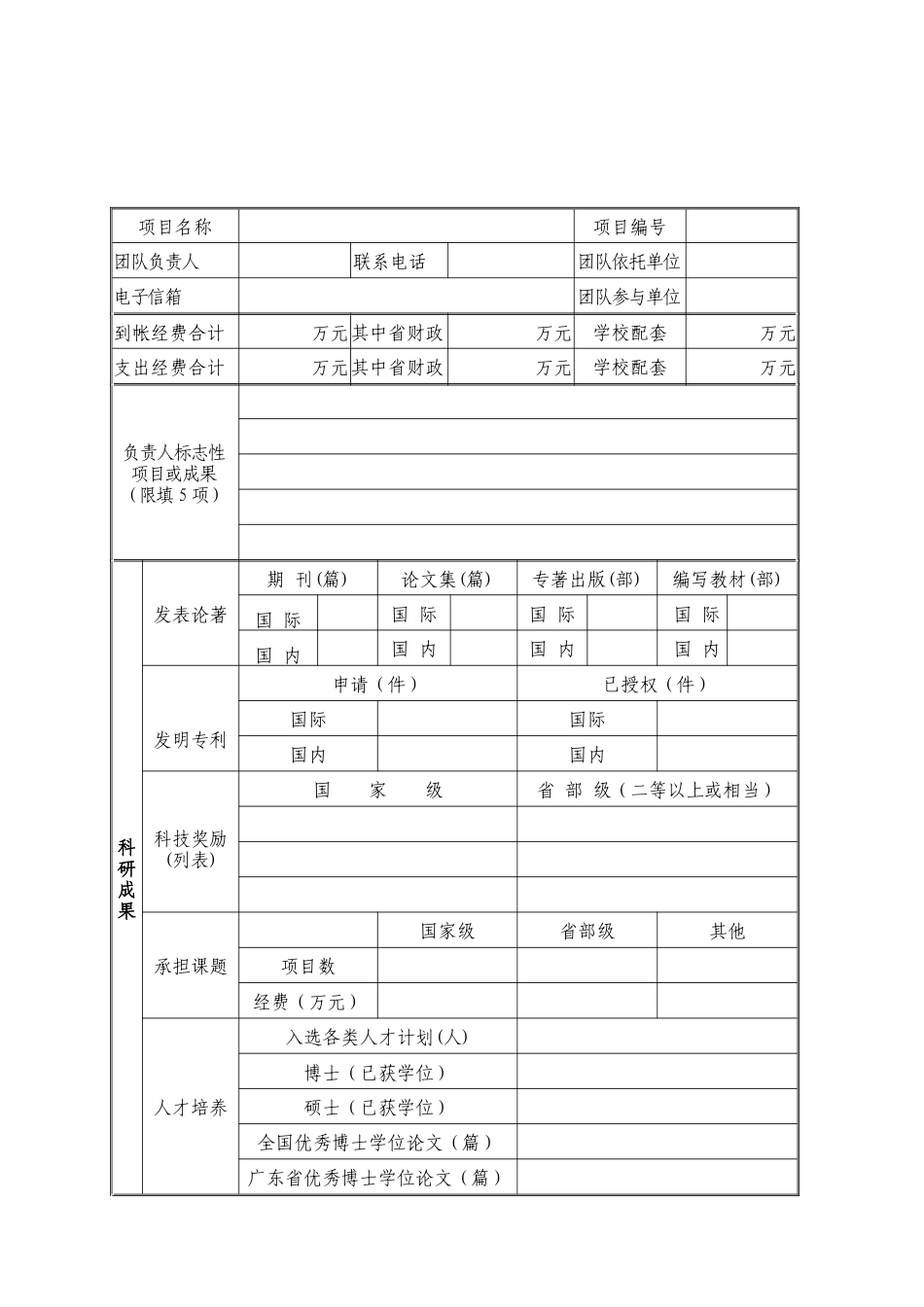 广东省高等学校科技创新团队建设中期检查表_第2页