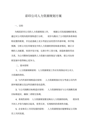 印刷公司人力资源规划方案