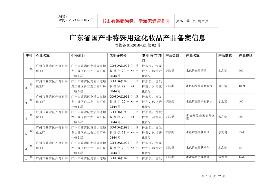 广东省国产非特殊用途化妆品产品备案信息(1)_第1页