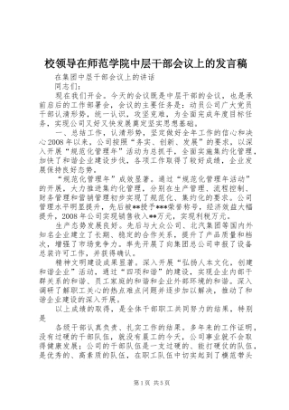 校领导在师范学院中层干部会议上的发言稿范文