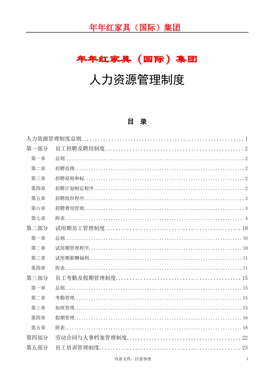年年红家具(国际)集团-人力资源管理制度_第1页