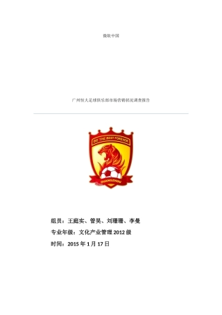 广州某地产足球俱乐部市场营销状况调查报告