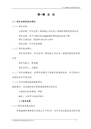 年产6万吨无碱池窑玻璃纤维生产线项目可研报告