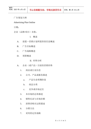 广告策划大纲资料