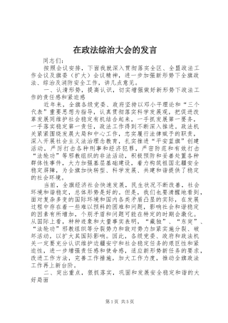 在政法综治大会的发言稿
