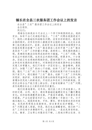镇长在全县三农服务团工作会议上的发言稿