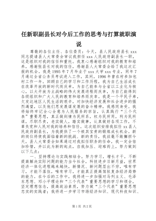任新职副县长对今后工作的思考与打算就职演说稿)