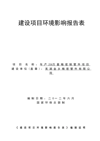 年产250万套精密铜管件项目