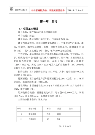 年产7000万块水泥沙砖项目可研报告