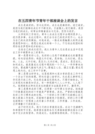 在五四青年节青年干部座谈会上的发言稿