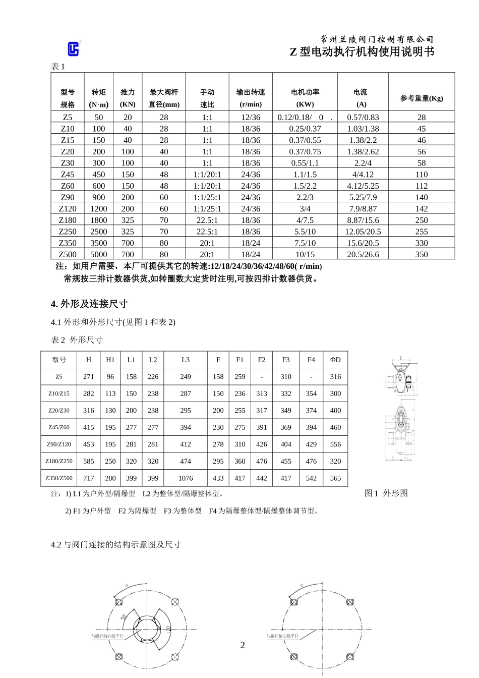 常州兰陵Z型电动执行机构使用说明书_第2页