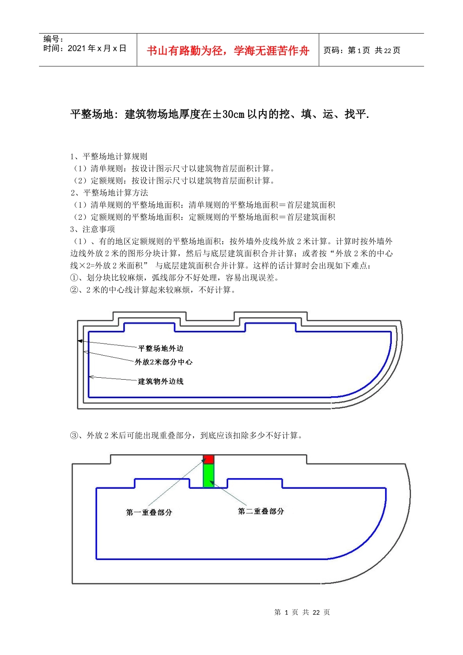平整场地建筑物场地厚度在±30cm以内的挖、填、运、找平(doc22)(1)_第1页