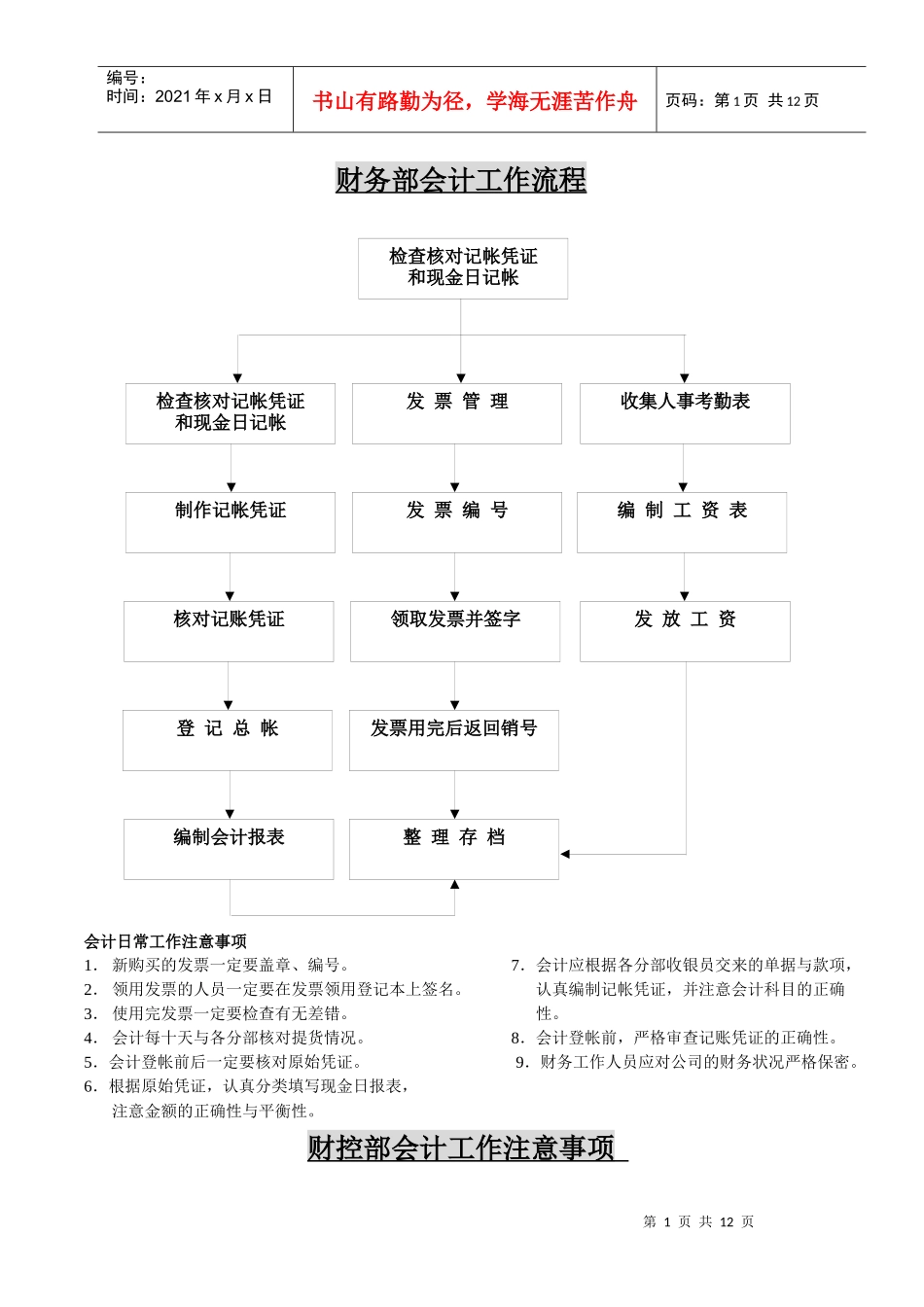 广州XX冷藏物流有限公司财务部会计工作流程_第1页