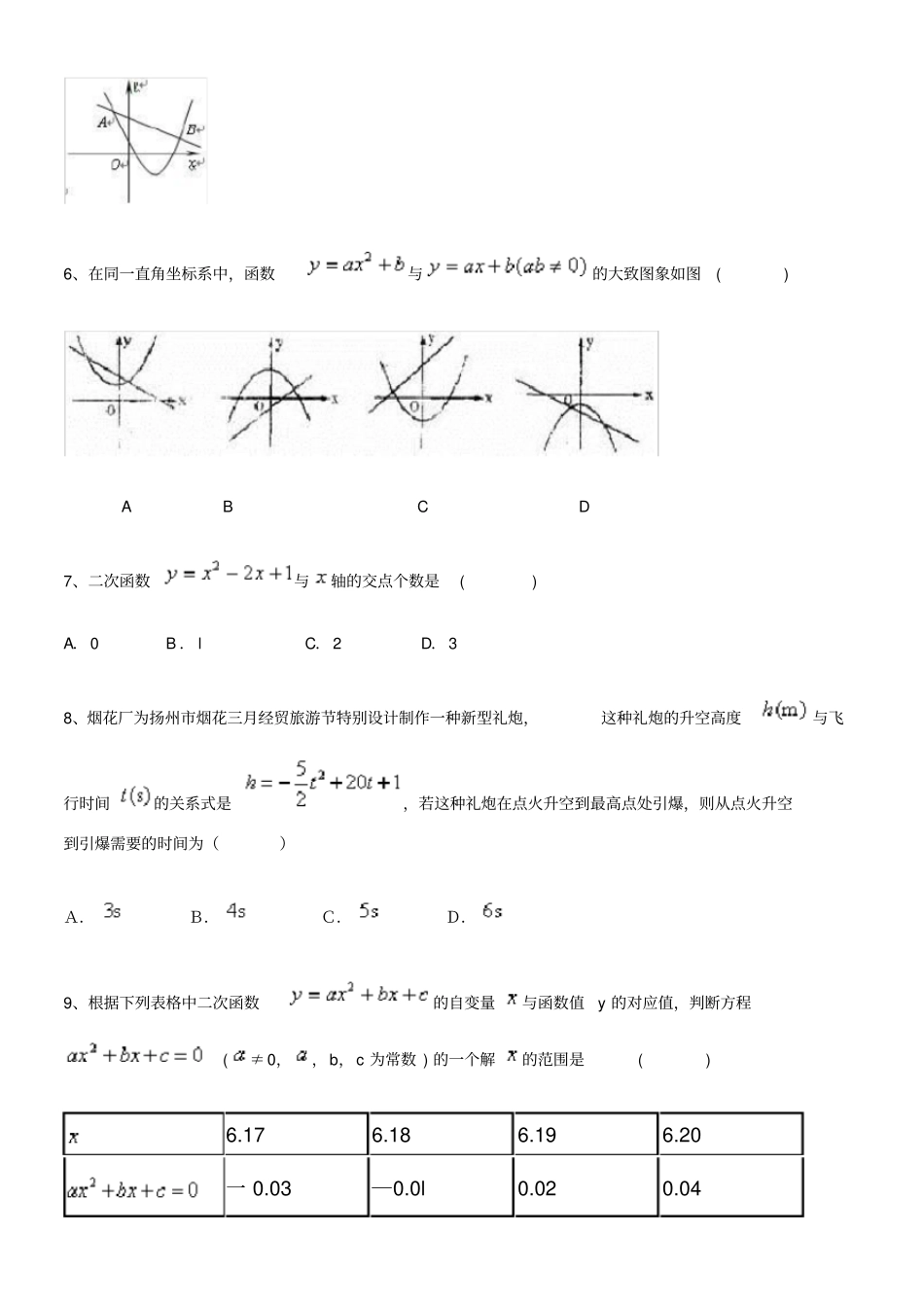 新人教版第二十二章二次函数复习测试题_第2页