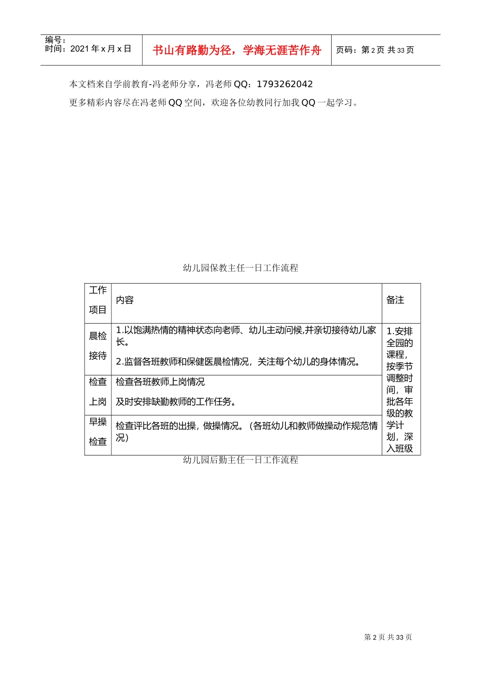 幼儿园园长、保教主任、后勤主任一日工作流程及内容(DOC36页)_第2页